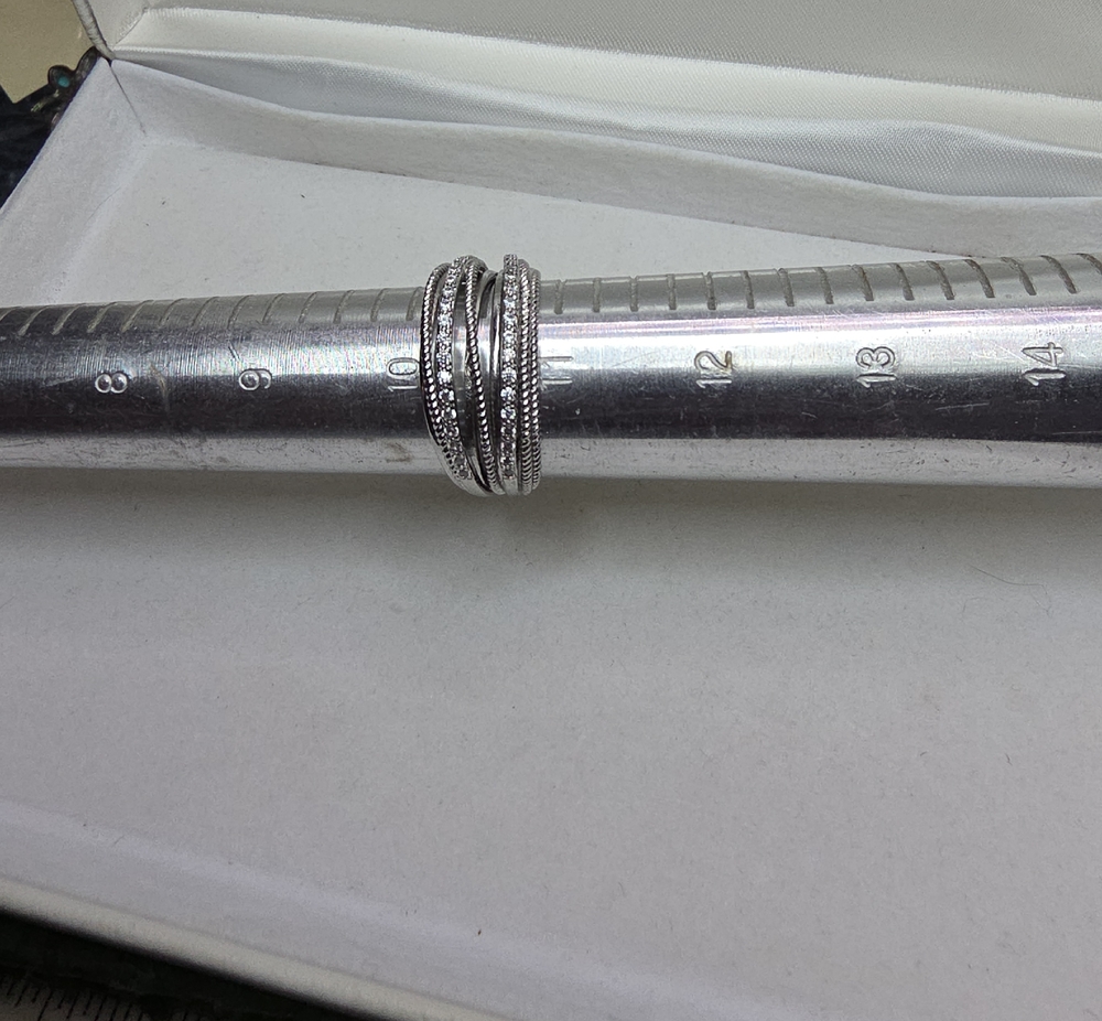 Silver Textured Multi-Band Ring
